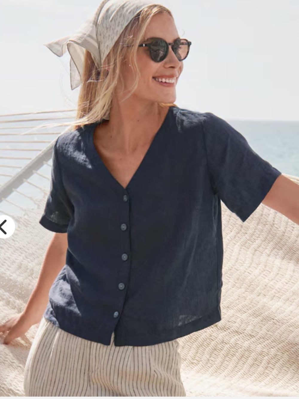 LN Garnet Hill Gabby Button-Front Linen Top in Indigo XS